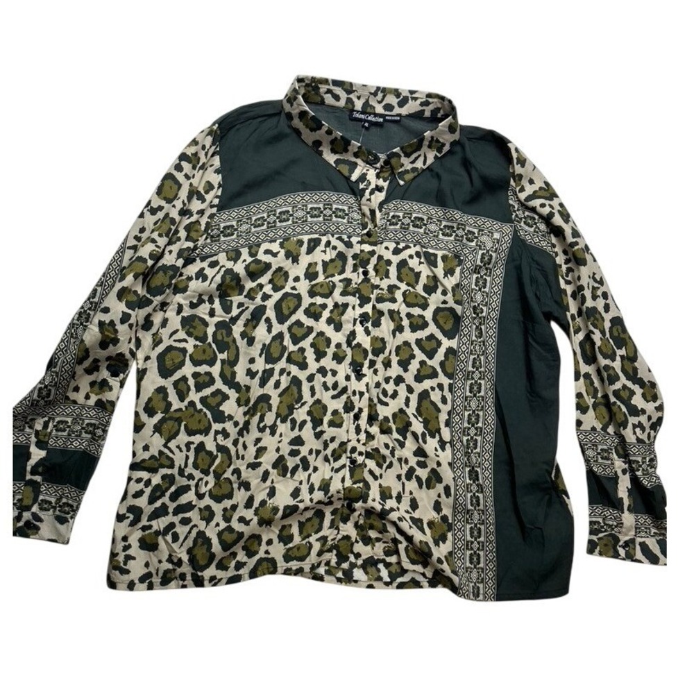 Tolani‎ Collection Womens XL Button Up Long Sleeve Leopard Print Shirt Modal